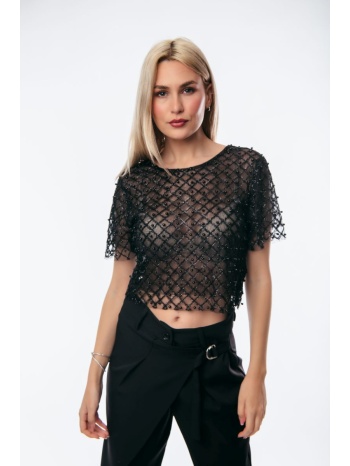 μπλουζα διαφανεια με αστραφτερες λεπτομερεις μαύρο σε προσφορά