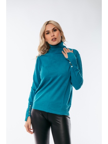 μπλουζα πλεκτη ζιβαγκο με κουμπια στο μανικι σιέλ σε προσφορά