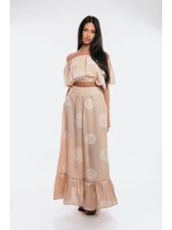 σετ τοπ και φουστα μπεζ μπεζ
