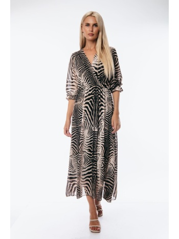 φορεμα εμπριμε κρουαζε με λαστιχο στην μεση μαύρο σε προσφορά