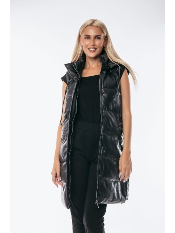 αμανικο μπουφαν μακρυ με κουκουλα δερματινη μαυρο μαύρο σε προσφορά