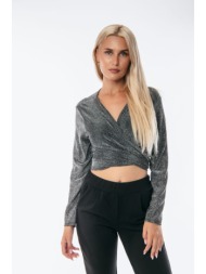 μπλουζα με κρουαζε με δεσιμο lurex ασημί