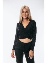 μπλουζα με κρουαζε με δεσιμο lurex μαύρο