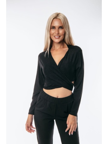 μπλουζα με κρουαζε με δεσιμο lurex μαύρο σε προσφορά