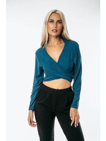 μπλουζα με κρουαζε με δεσιμο lurex πετρόλ σε προσφορά