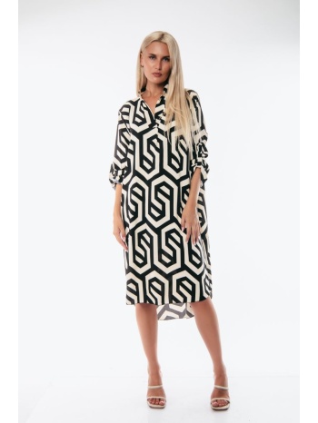 φορεμα ασπρομαυρο με γυριστο μανικι μαύρο σε προσφορά