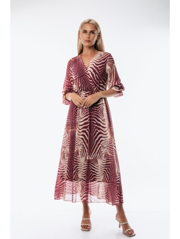 φορεμα εμπριμε κρουαζε με λαστιχο στην μεση ροζ σε προσφορά