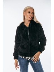 ζακετα με κουκουλα και φερμουαρ μαύρο