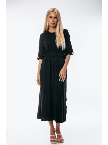 φορεμα μακρυ με γυριστο μανικι και ζωνη μαυρο μαύρο σε προσφορά