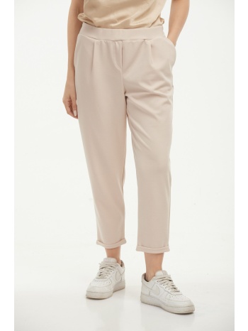 παντελονι με λαστιχο στην μεση και ρεβερ μπεζ