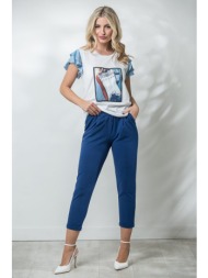 παντελονι με λαστιχο στην μεση και ρεβερ μπλε