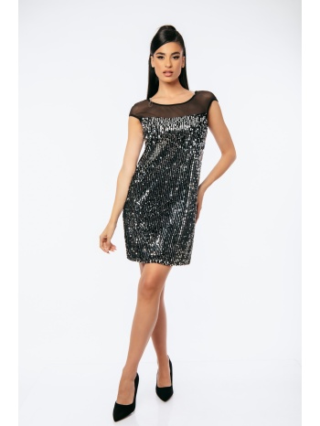 φορεμα αμανικο με παγιετα και διαφανεια ασημί σε προσφορά