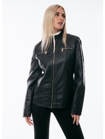 μπουφαν δερματινη biker plus size μαύρο σε προσφορά