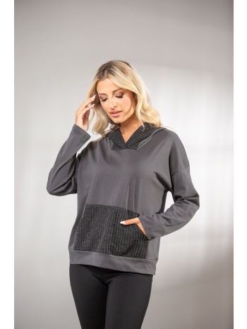 μπλουζα με κουκουλα και τσεπη ριπ μπλε σε προσφορά