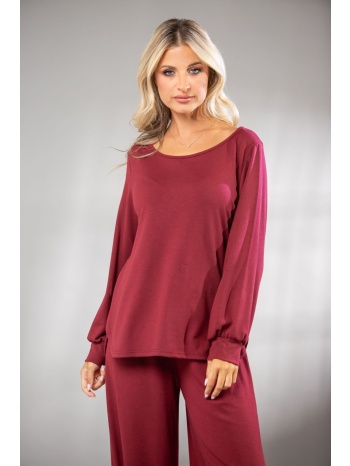 μπλουζα πλεκτη με λαιμοκοψη και ανοιγματα μπορντό σε προσφορά