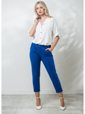 παντελονι με λαστιχο στην μεση και ρεβερ μπλε ρουά