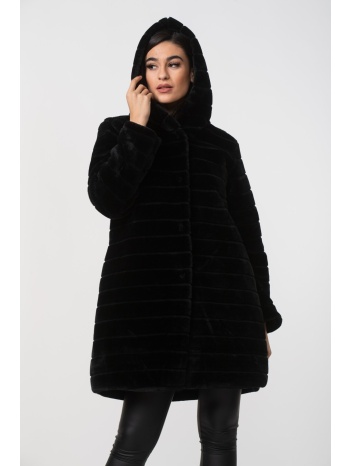 γουνα με κουκουλα μαυρη μαύρο σε προσφορά