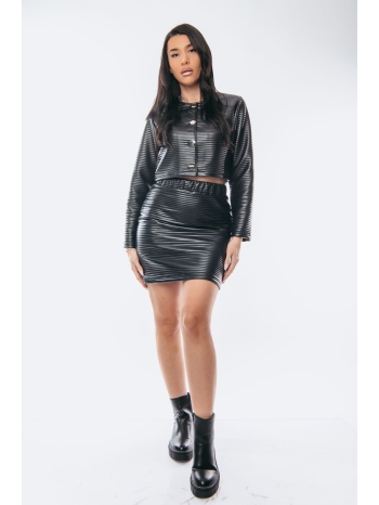 σετ μπολερο και φουστα δερματινη με ριγε αναγλυφο μαύρο σε προσφορά