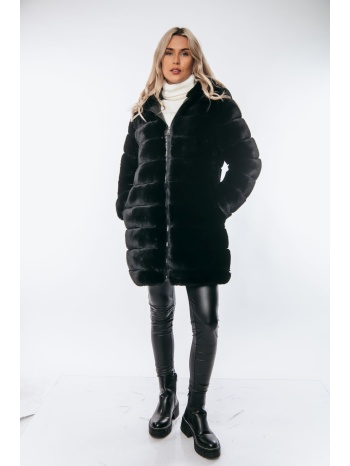 γουνα με κουκουλα mαύρο σε προσφορά