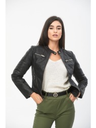μπουφαν δερματινη biker με χρυσα φερμουαρ μαύρο