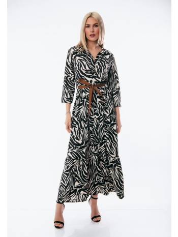 φορεμα εμπριμε μακρυ με ζωνη μαύρο σε προσφορά