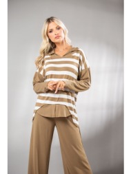 μπλουζα διχρωμη με γιακα πλεκτη μπεζ