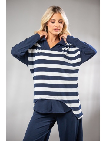 μπλουζα διχρωμη με γιακα πλεκτη μπλε σε προσφορά