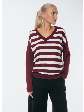 μπλουζα ριγε με βε μπορντό σε προσφορά