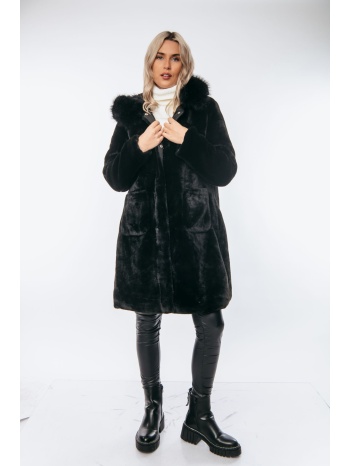 μπουφαν με κουκουλα γουνινο μαύρο σε προσφορά