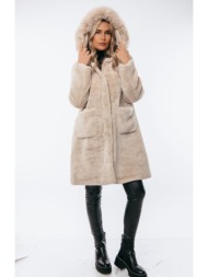 μπουφαν με κουκουλα γουνινο μπεζ