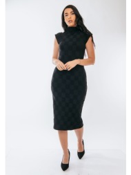 φορεμα midi αμανικο με τετραγωνα μοτιβα μαύρο
