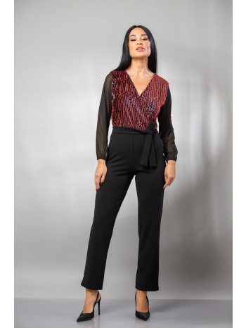 φορμα ολοσωμη παγιετα με ζωνη μπορντό σε προσφορά