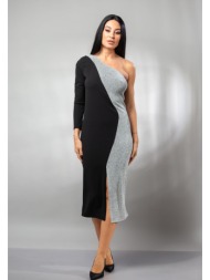 φορεμα midi μισο lurex με ενα μανικι ασημί