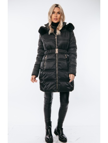 μπουφαν μακρυ με κουκουλα που αφαιρειται και ζωνη μαύρο σε προσφορά