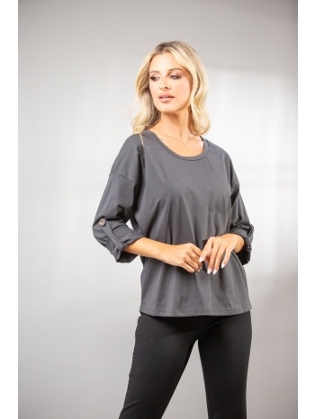μπλουζα με γυριστα μανικια γκρι σε προσφορά