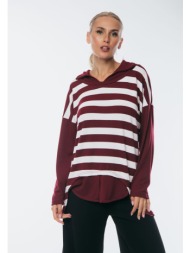 μπλουζα διχρωμη με γιακα πλεκτη μπορντό