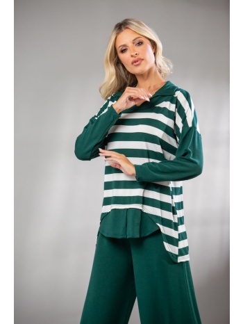 μπλουζα διχρωμη με γιακα πλεκτη πράσινο σε προσφορά