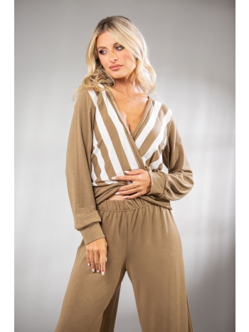 μπλουζα ριγε κρουαζε μπεζ σε προσφορά