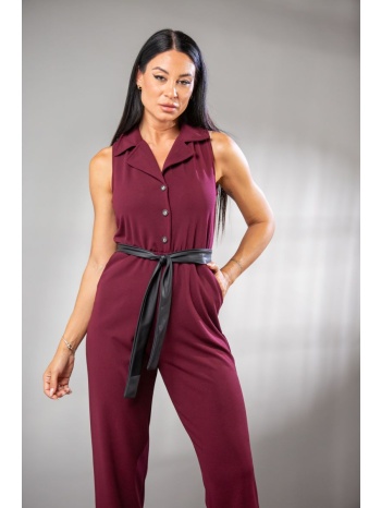 φορμα ολοσωμη αμανικη με κουμπια και ζωνη στην μεση μπορντό σε προσφορά