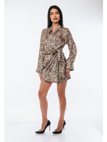 φορεμα κρουαζε με ζωνη λεοπαρ μαύρο σε προσφορά