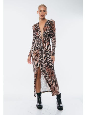 φορεμα λεοπαρ με δεσιμο μπροστα μαύρο σε προσφορά