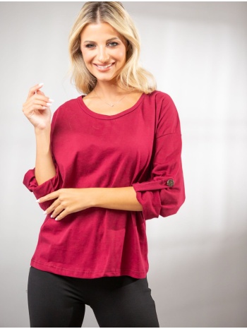 μπλουζα με γυριστα μανικια μπορντό σε προσφορά