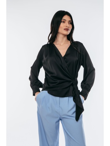 μπλουζα σατεν με δεσιμο μαυρη μαύρο σε προσφορά