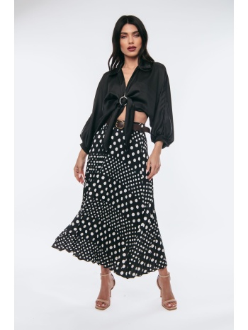 φουστα μακρια με πιετες και ζωνη μαύρο σε προσφορά