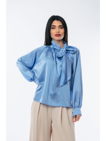 μπλουζα σατεν με δεσιμο σιέλ σε προσφορά