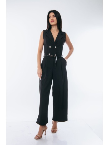 ολοσωμη φορμα με ζωνη και κουμπια μαύρο σε προσφορά