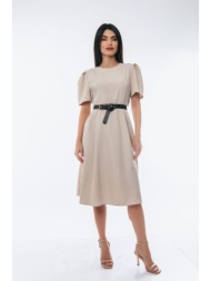 φορεμα midi με ζωνη μπεζ