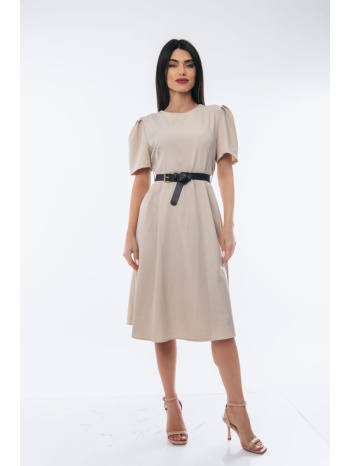 φορεμα midi με ζωνη μπεζ σε προσφορά