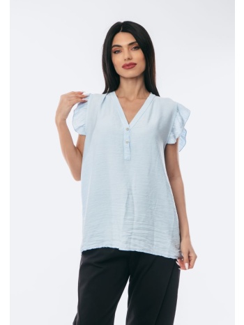 μπλουζα με βολαν μανικι σιέλ σε προσφορά