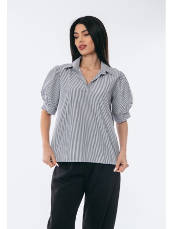 μπλουζα ριγε με φουσκωτα μανικια μαύρο σε προσφορά